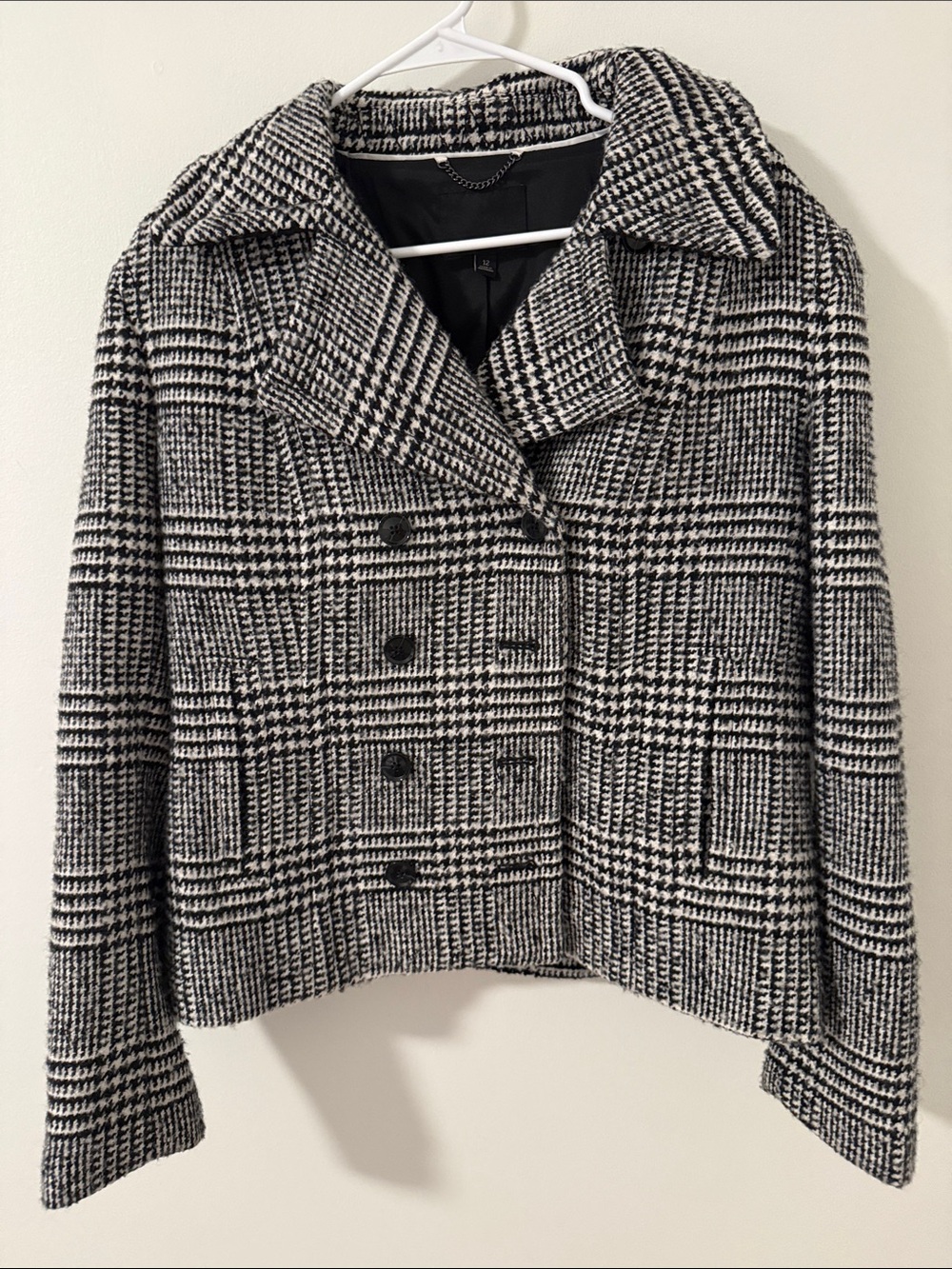 Banana Republic Black & White Plaid Double-Breasted Blazer